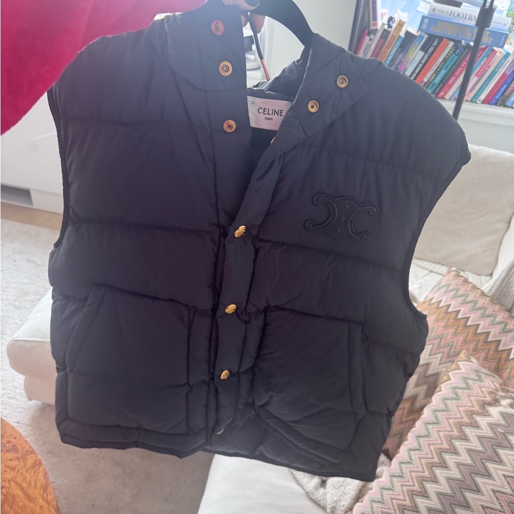 Celine Navy Sleeveless Puffer Vest  jacket